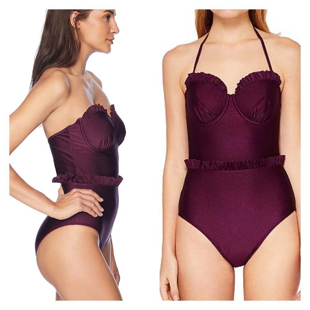 Ted Baker Frilda One Piece Swimsuit Burgundy‎ size 32DD/E